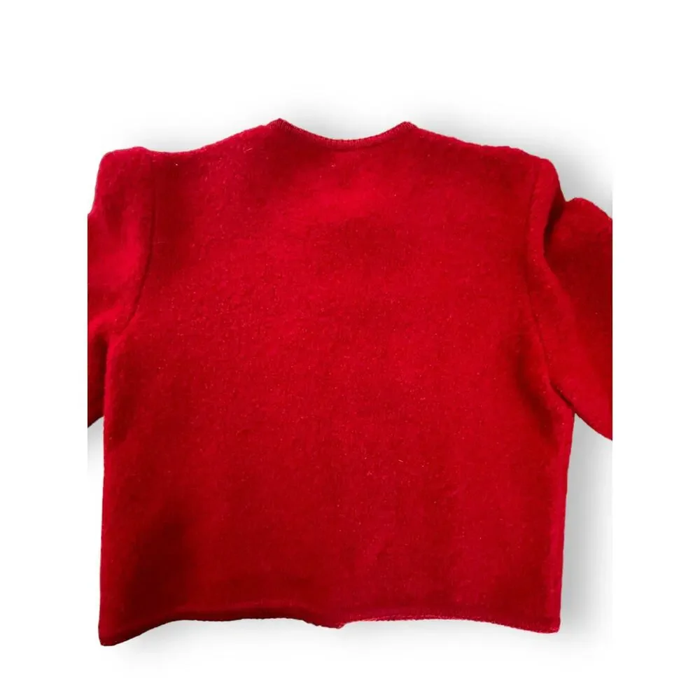 Vtg. Lands End Bouclé Jacket Wool Sweater Cardigan | Sz 10, Red Vintage - Picture 7 of 8